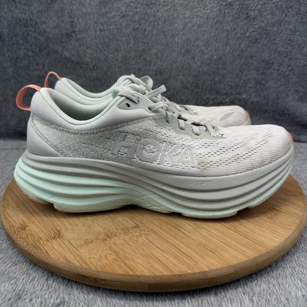 Hoka One One Bondi 8 Shoes Womens Size 9 B White Running Sneakers 1127952 SQB